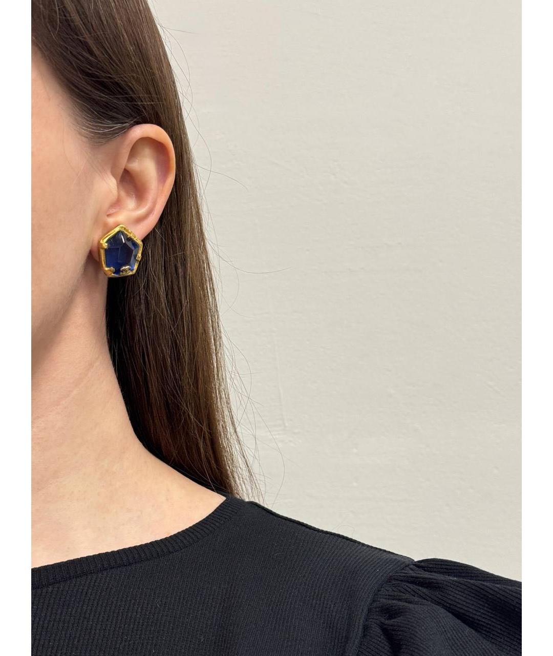 CHANEL Синие позолоченные клипсы, фото 8