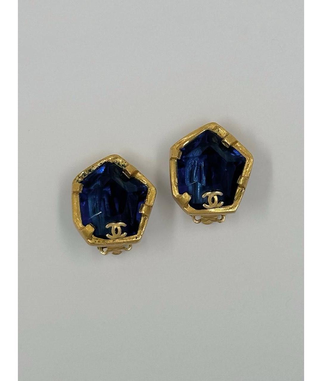 CHANEL Синие позолоченные клипсы, фото 9
