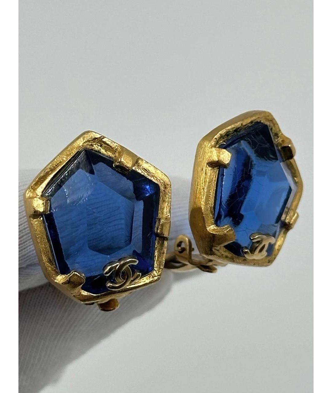 CHANEL Синие позолоченные клипсы, фото 2