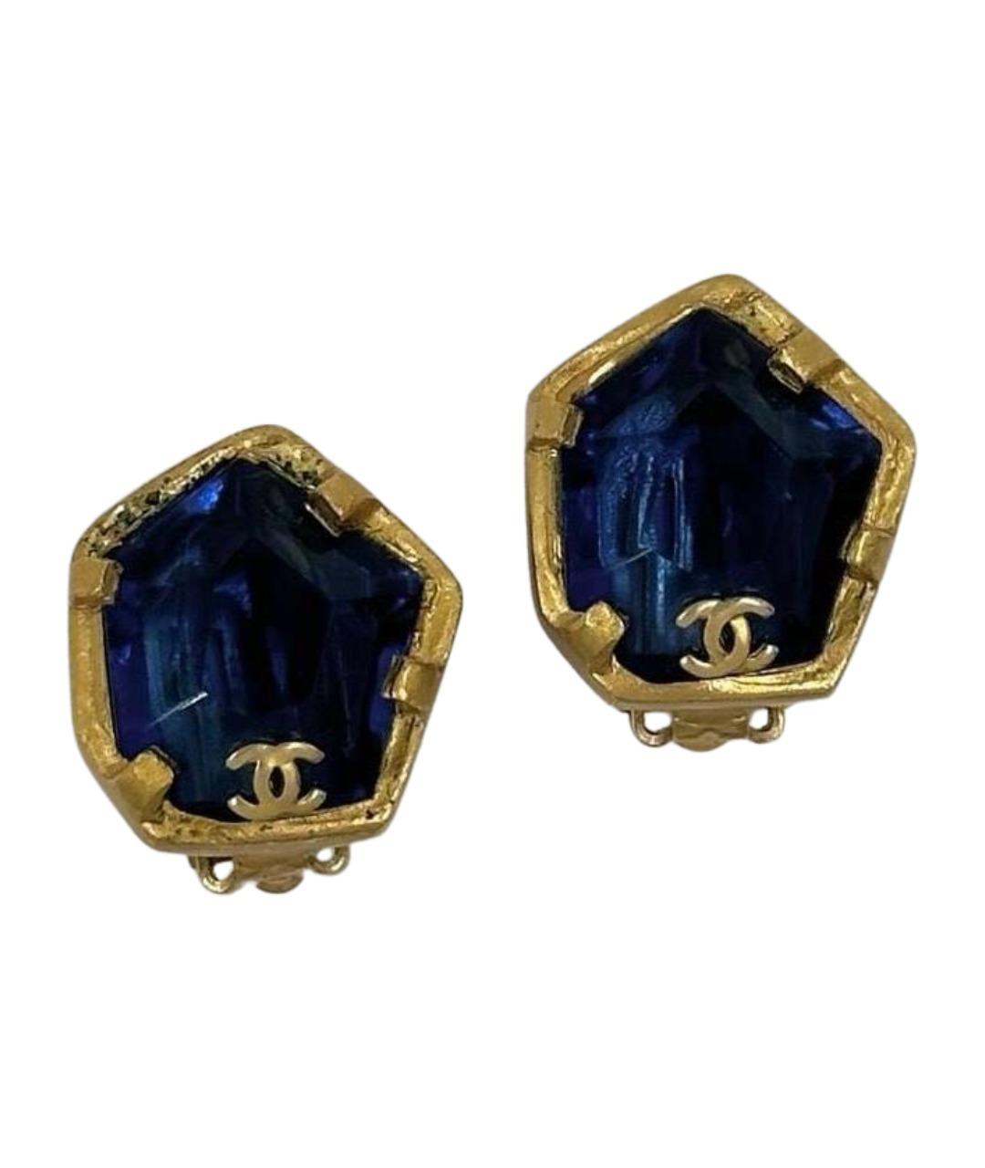 CHANEL Синие позолоченные клипсы, фото 1
