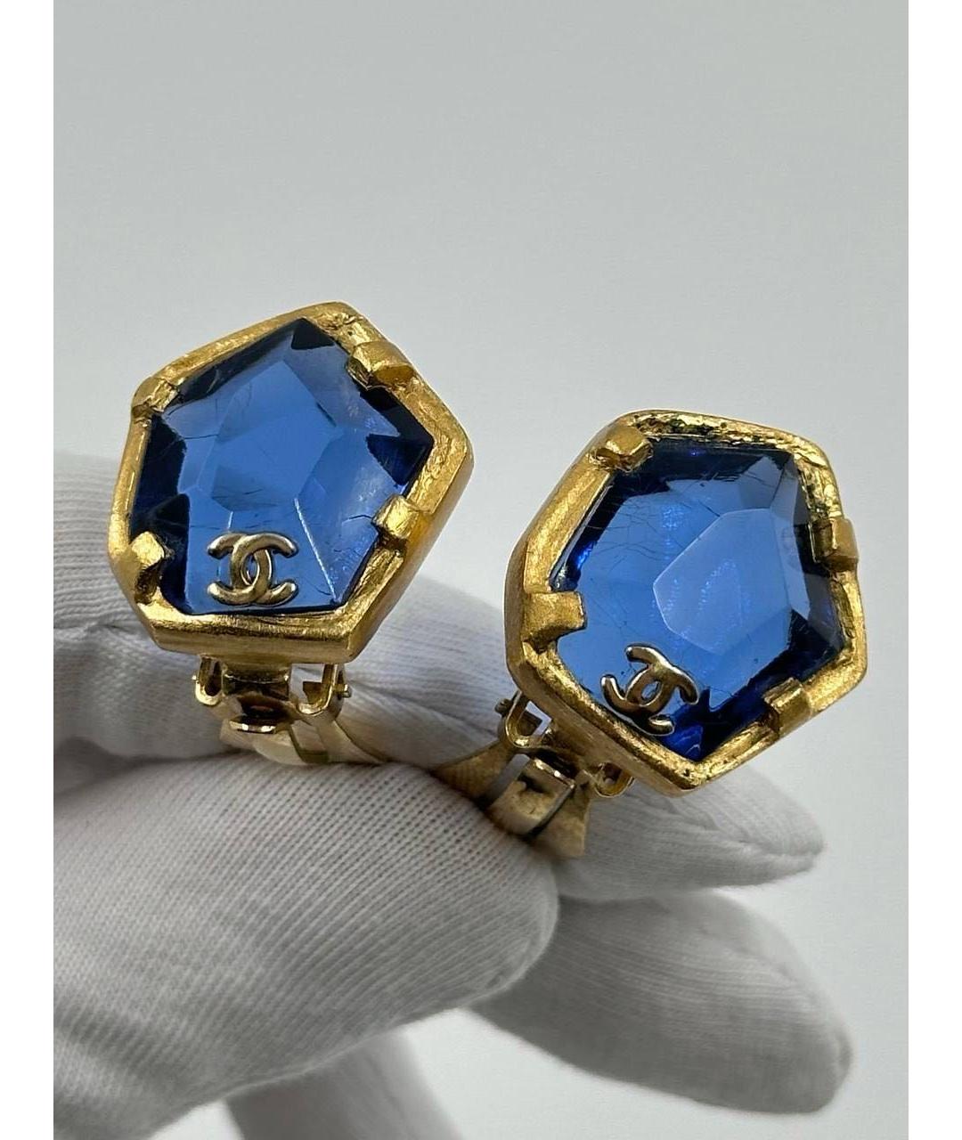 CHANEL Синие позолоченные клипсы, фото 3