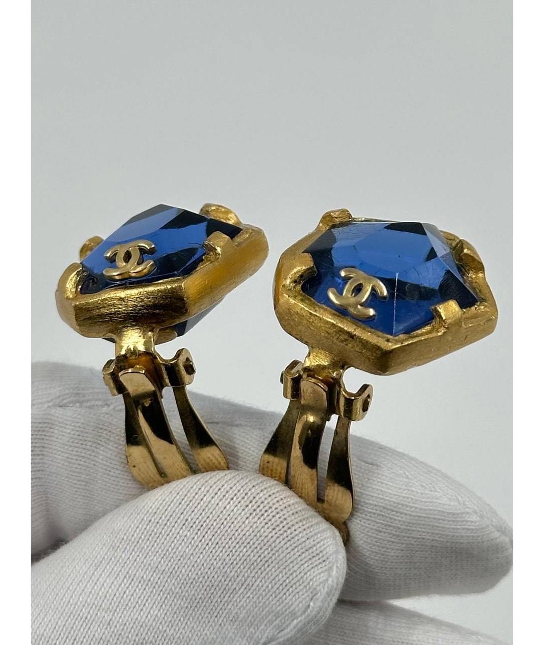 CHANEL Синие позолоченные клипсы, фото 4