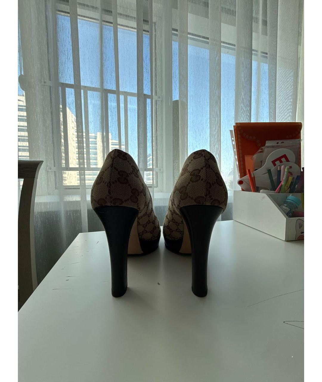 GUCCI Коричневые текстильные туфли, фото 5