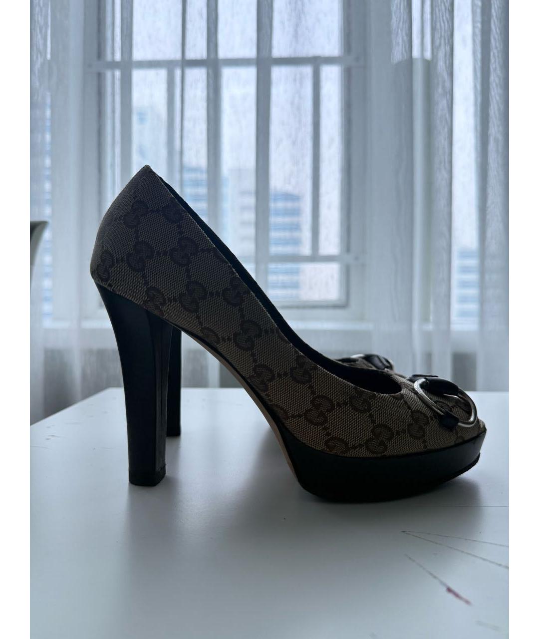 GUCCI Коричневые текстильные туфли, фото 8