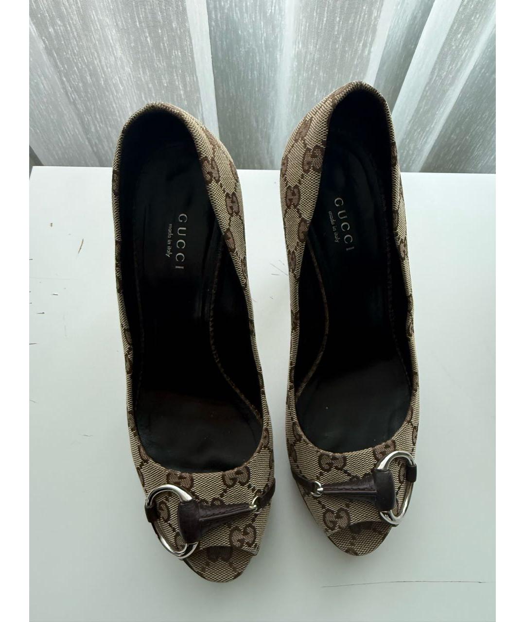 GUCCI Коричневые текстильные туфли, фото 2