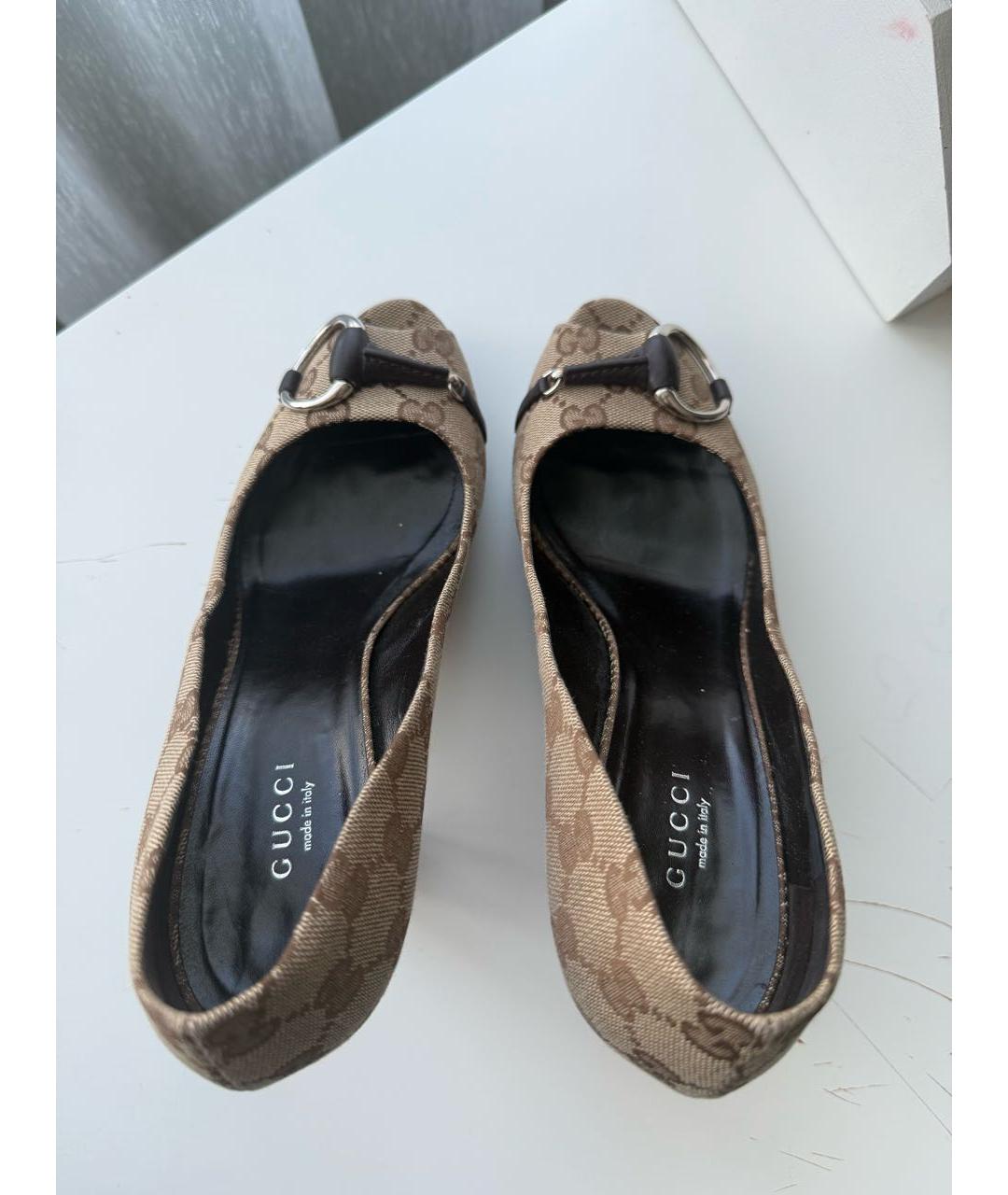 GUCCI Коричневые текстильные туфли, фото 4
