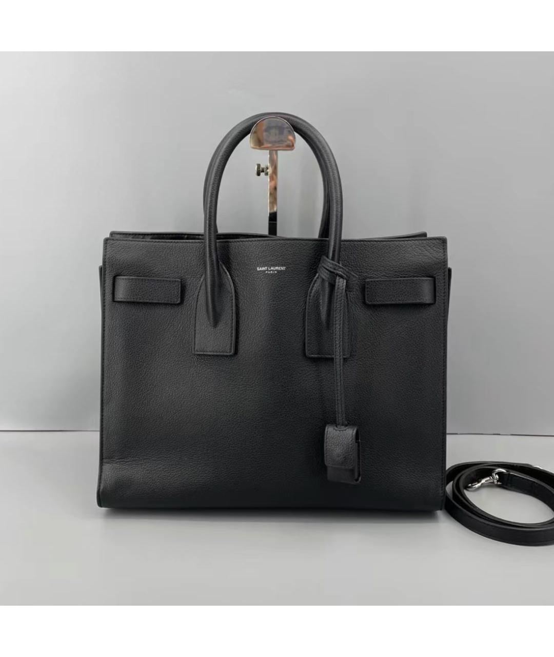 SAINT LAURENT Черная кожаная сумка с короткими ручками, фото 4