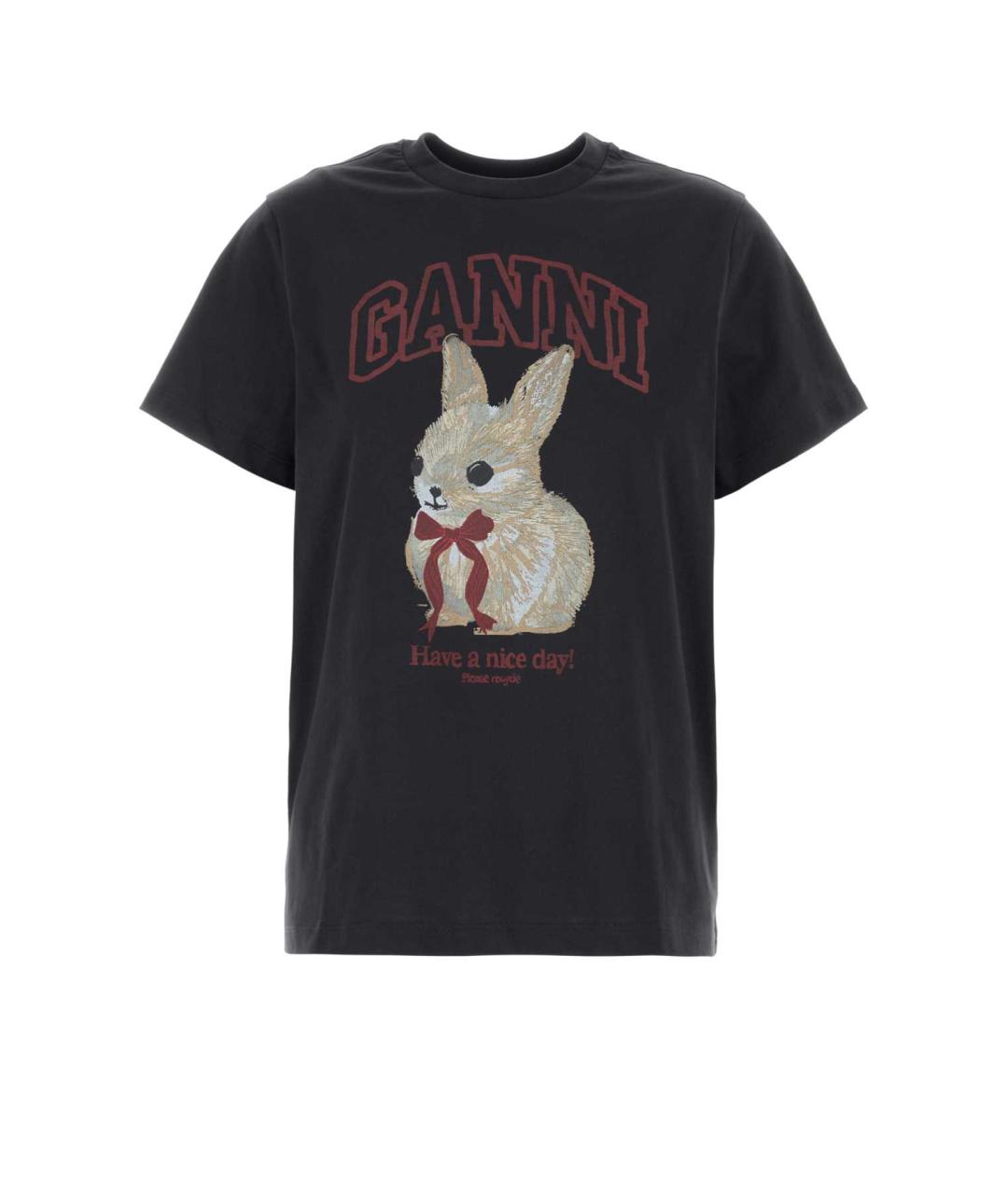 GANNI Черная хлопковая футболка, фото 1