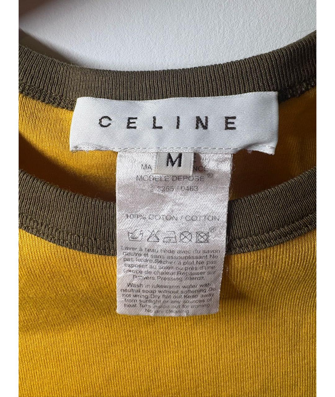 CELINE Горчичная хлопковая футболка, фото 3