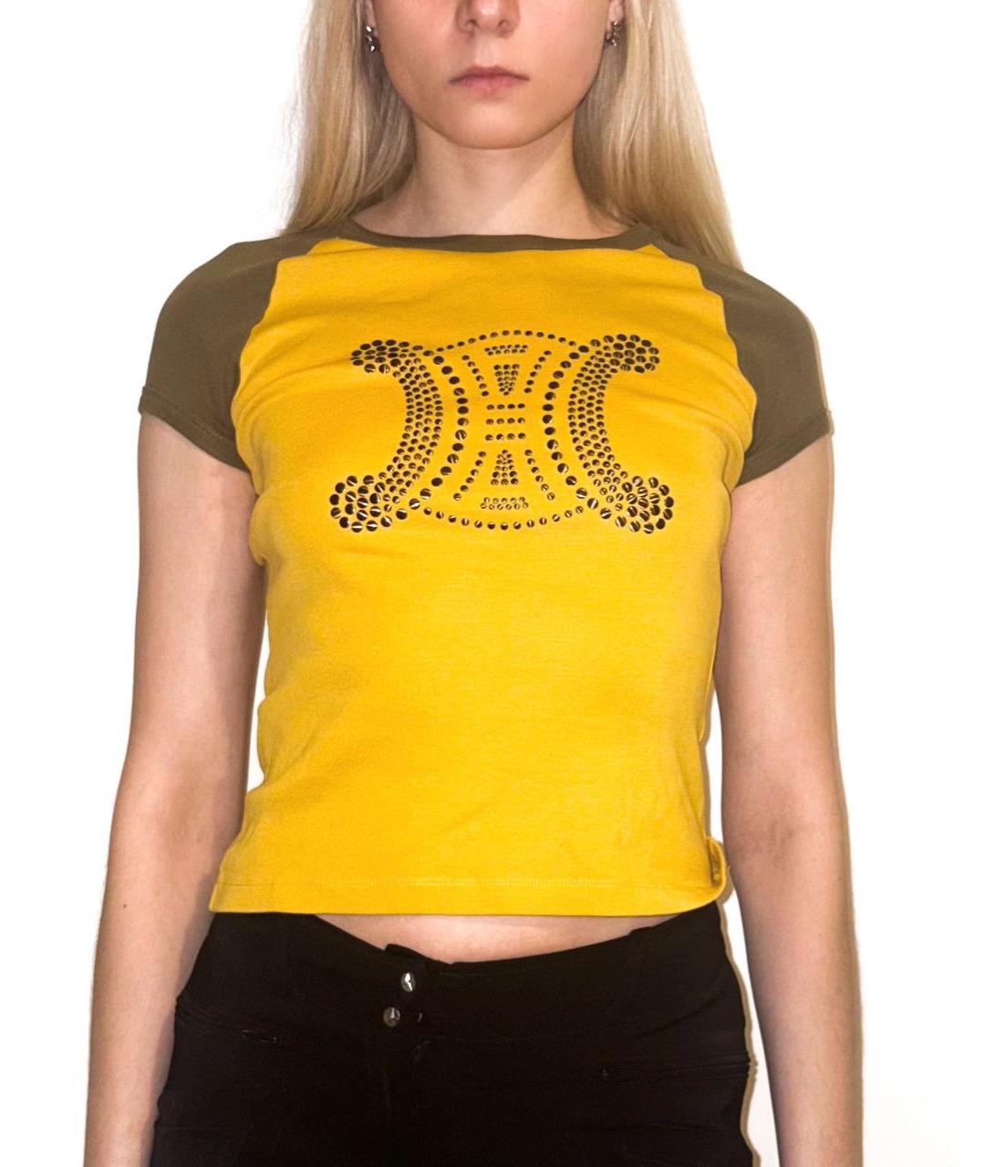 CELINE Горчичная хлопковая футболка, фото 5