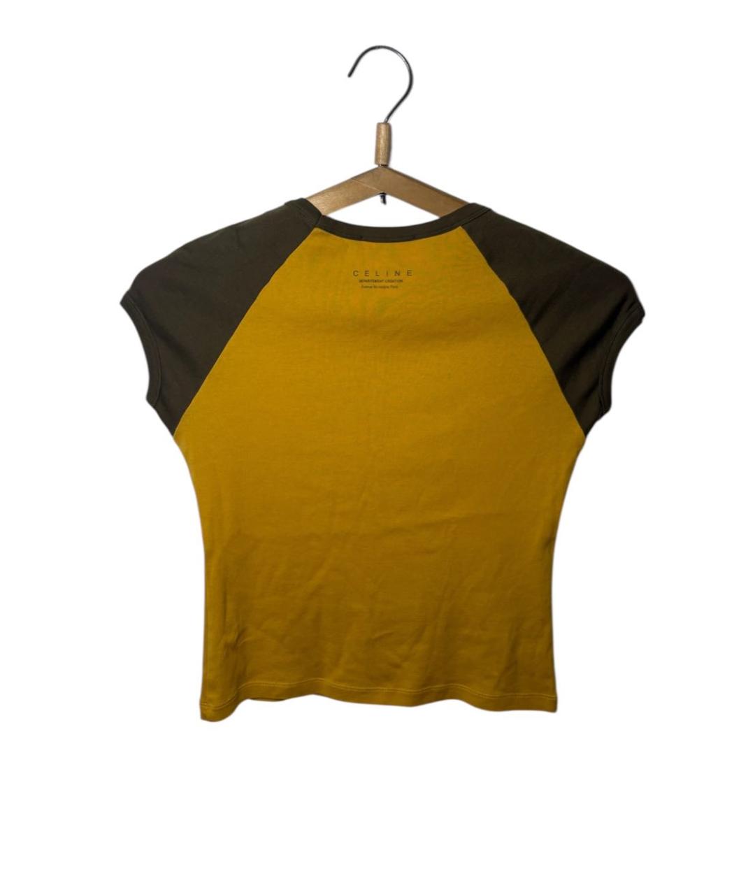 CELINE Горчичная хлопковая футболка, фото 2