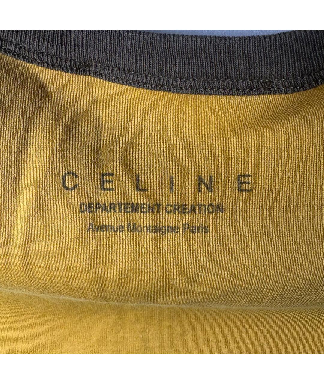CELINE Горчичная хлопковая футболка, фото 4
