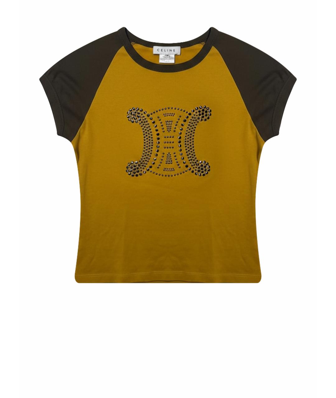 CELINE Горчичная хлопковая футболка, фото 1
