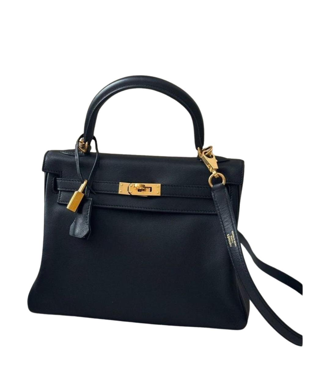 HERMES Черная кожаная сумка с короткими ручками, фото 1