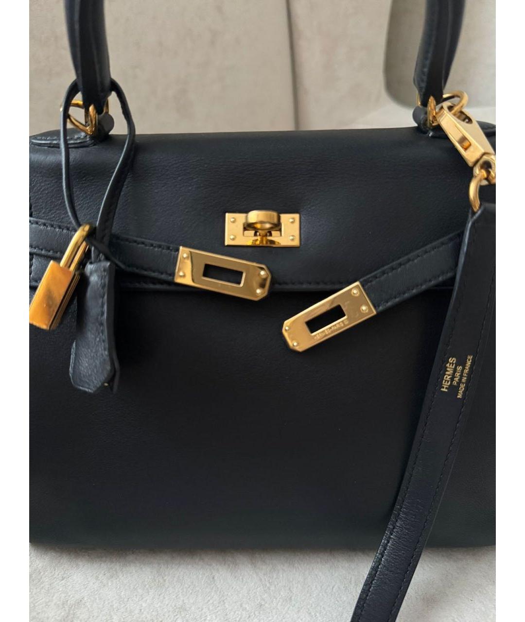 HERMES Черная кожаная сумка с короткими ручками, фото 5