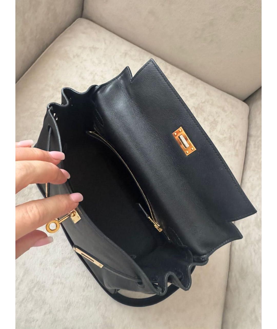 HERMES Черная кожаная сумка с короткими ручками, фото 4