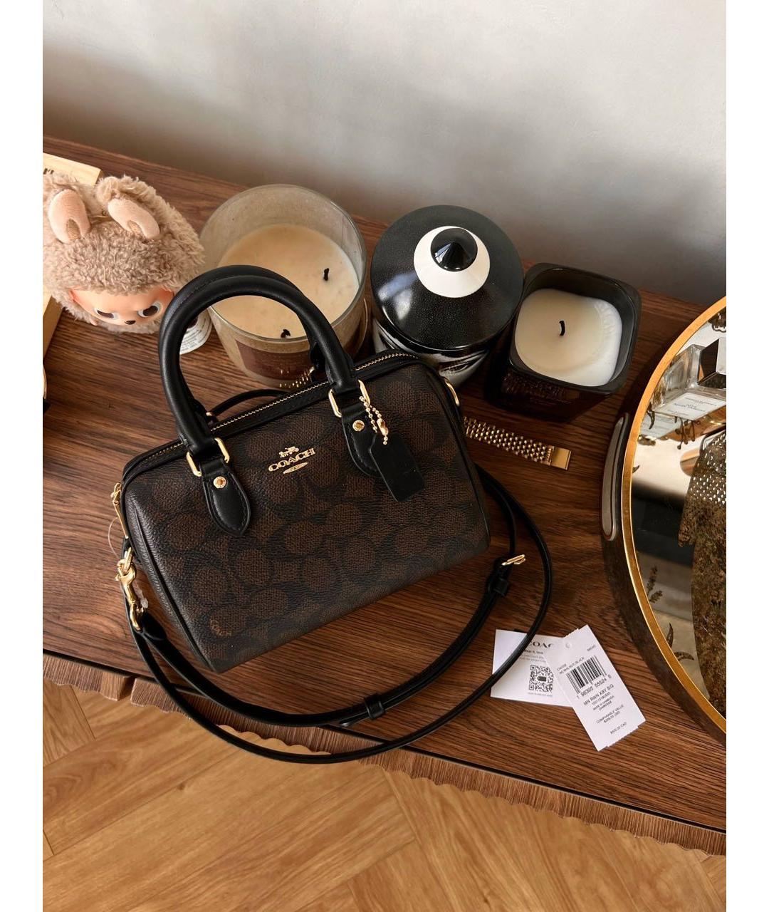 COACH Коричневая кожаная сумка с короткими ручками, фото 4
