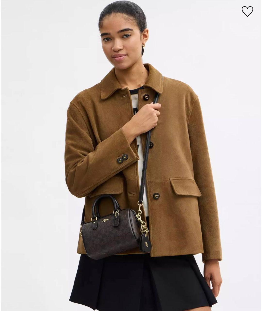 COACH Коричневая кожаная сумка с короткими ручками, фото 5