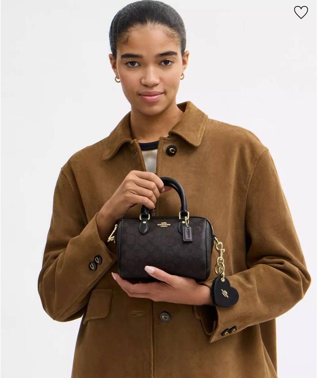 COACH Коричневая кожаная сумка с короткими ручками, фото 3