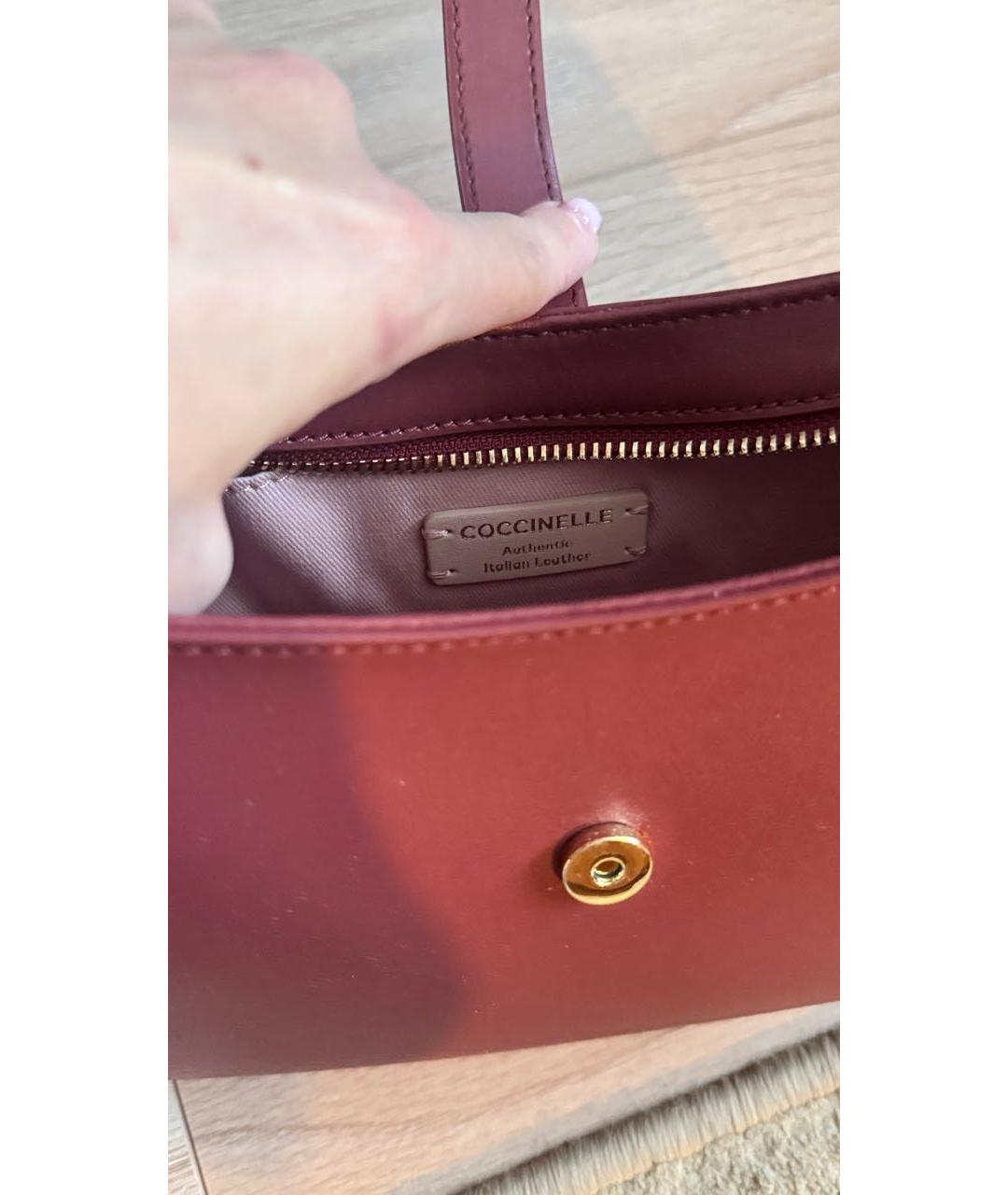 COCCINELLE Бордовая кожаная сумка с короткими ручками, фото 4