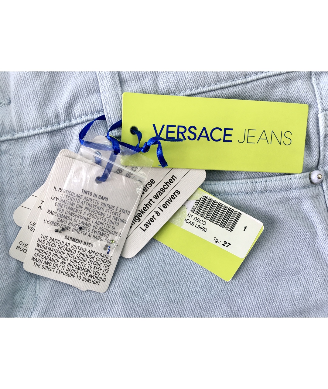 VERSACE JEANS COUTURE Голубые хлопко-эластановые джинсы слим, фото 6