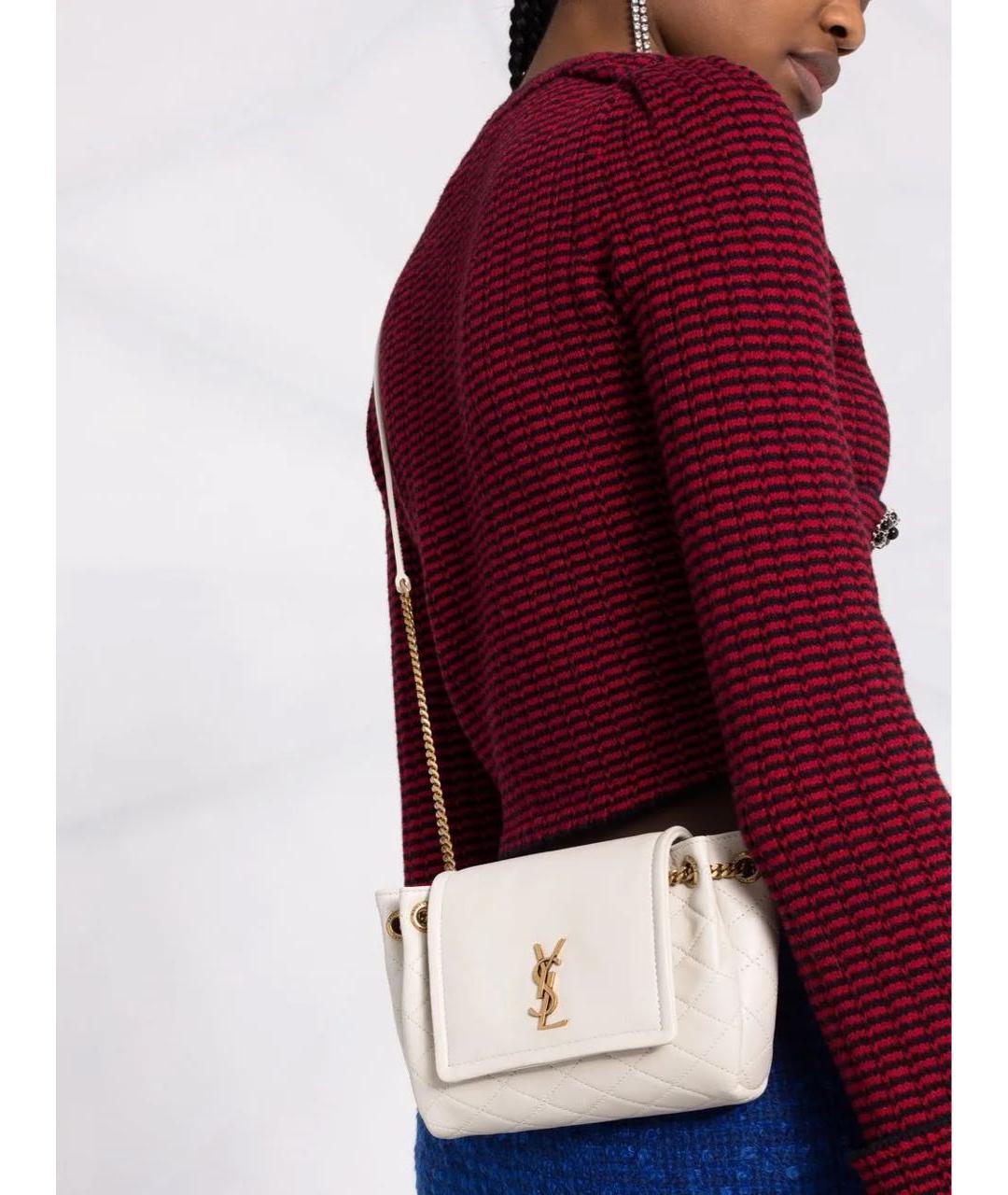 SAINT LAURENT Белая кожаная сумка через плечо, фото 2