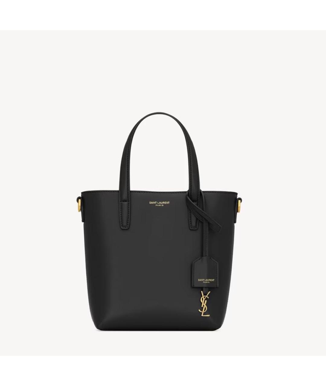 SAINT LAURENT Черная кожаная сумка тоут, фото 7