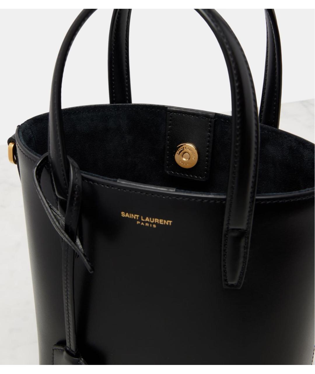 SAINT LAURENT Черная кожаная сумка тоут, фото 5