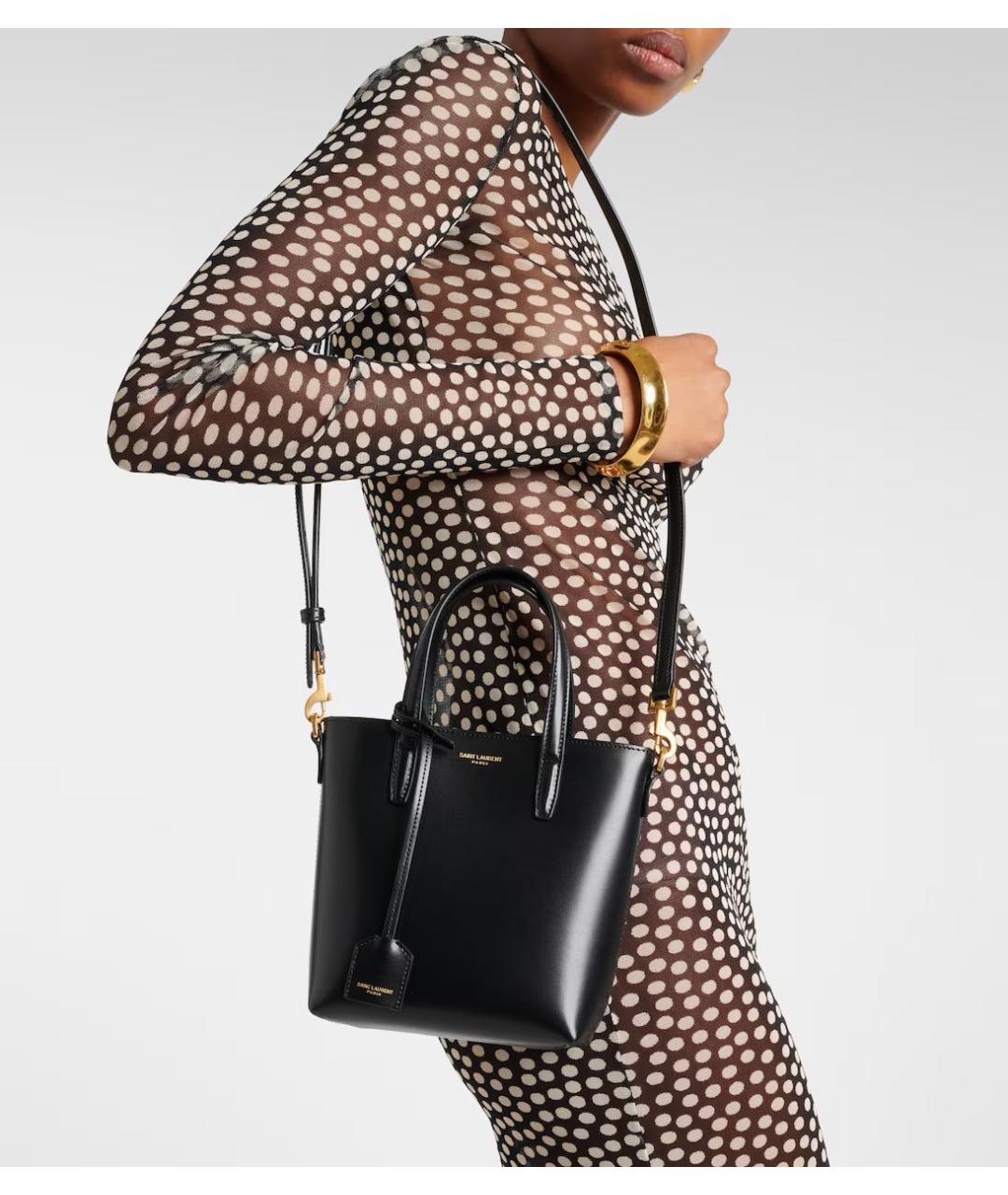 SAINT LAURENT Черная кожаная сумка тоут, фото 2