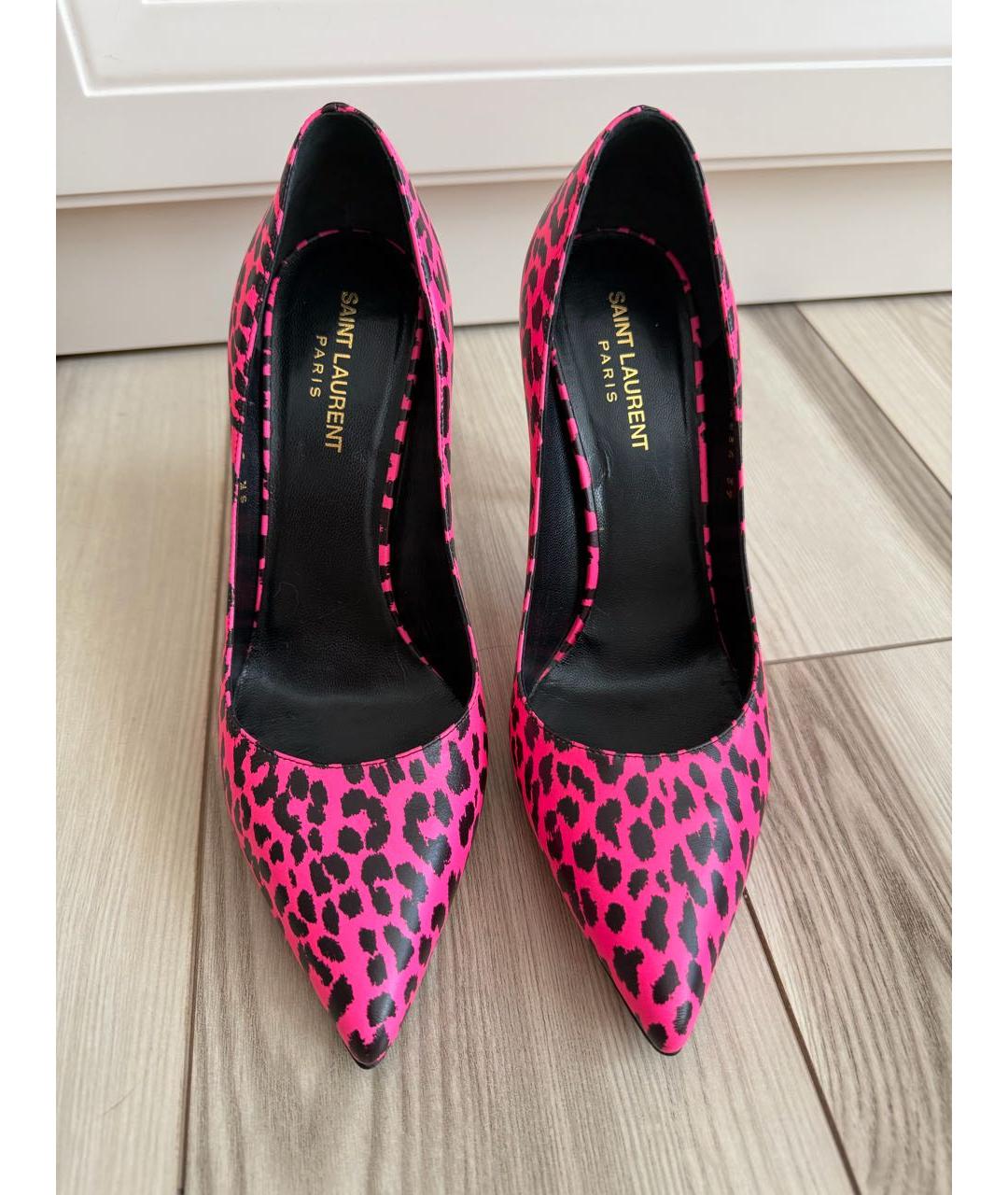 SAINT LAURENT Фуксия кожаные туфли, фото 2