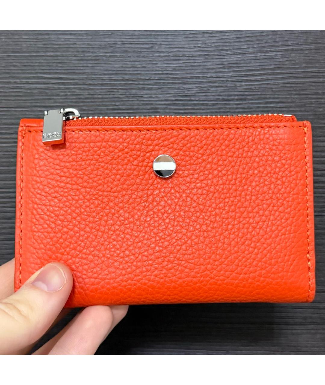 HUGO BOSS Оранжевый кожаный кошелек, фото 3