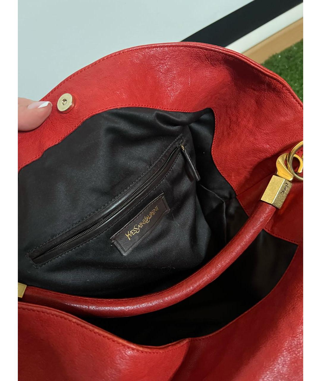 SAINT LAURENT Красная кожаная сумка с короткими ручками, фото 4