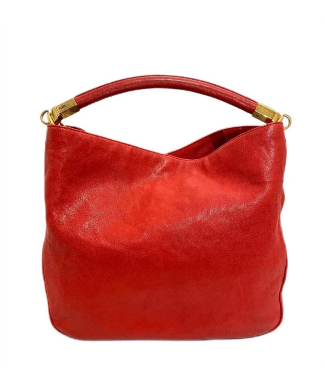 SAINT LAURENT Красная кожаная сумка с короткими ручками, фото 5