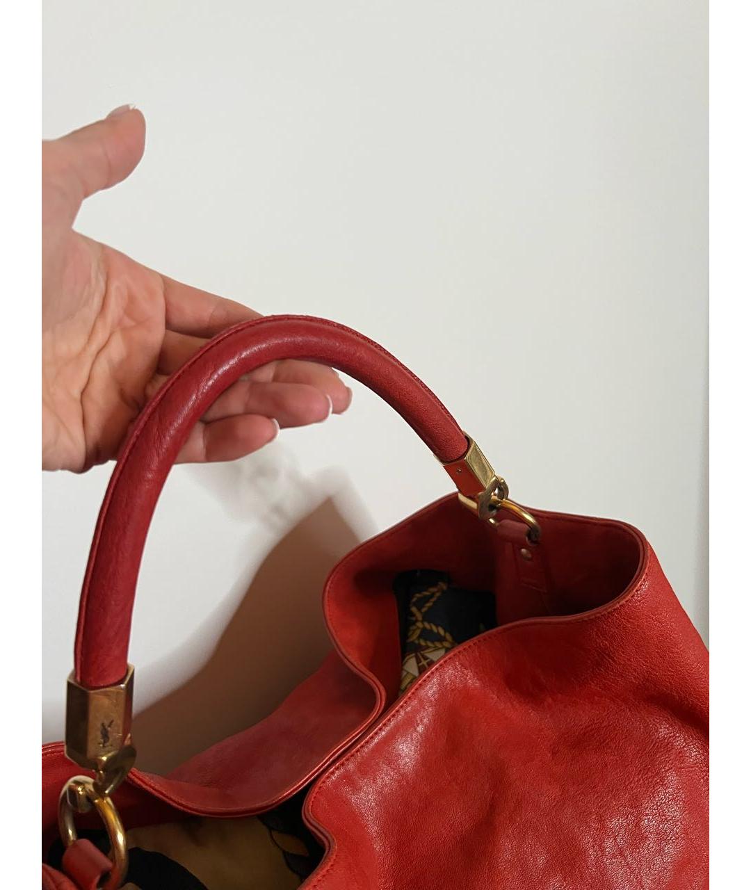 SAINT LAURENT Красная кожаная сумка с короткими ручками, фото 3