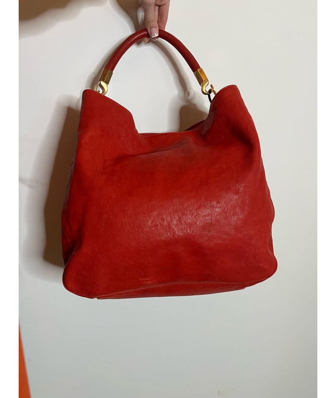 SAINT LAURENT Красная кожаная сумка с короткими ручками, фото 2