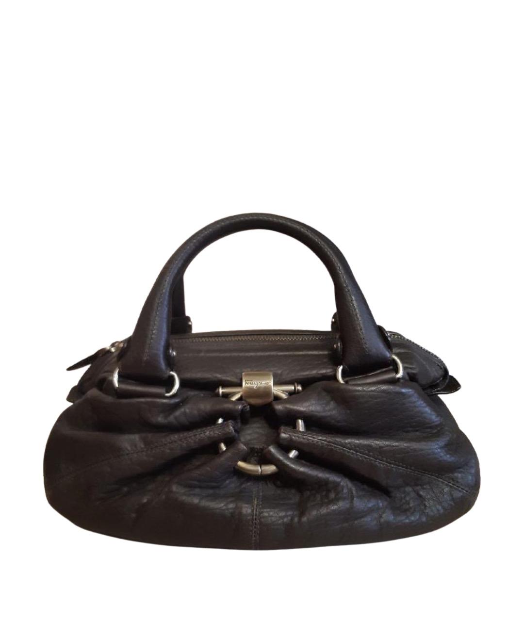 FERRAGAMO Коричневая кожаная сумка с короткими ручками, фото 1