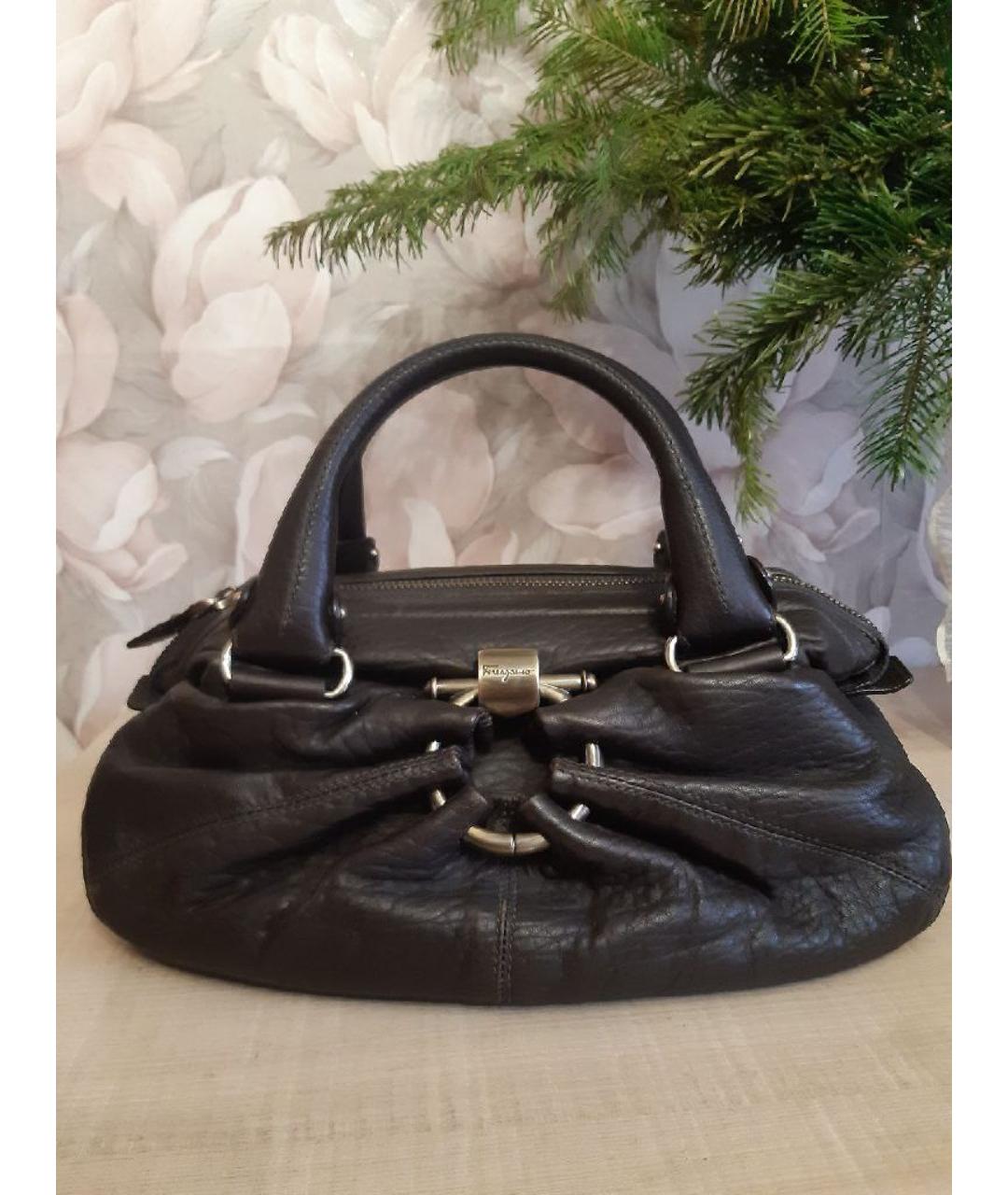 FERRAGAMO Коричневая кожаная сумка с короткими ручками, фото 9