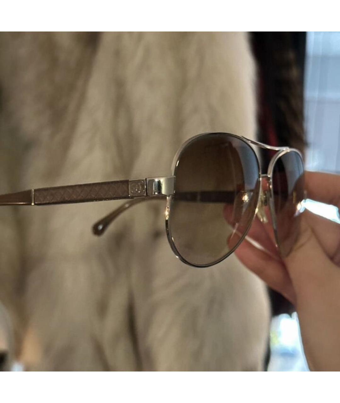 CHANEL Коричневые металлические солнцезащитные очки, фото 3