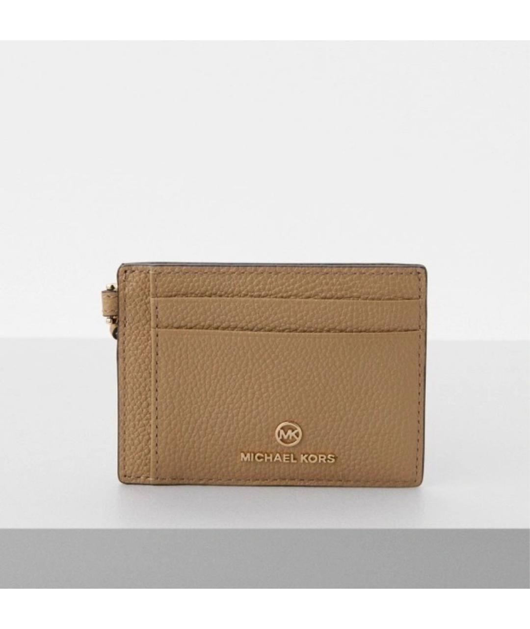 MICHAEL KORS Бежевый кожаный кардхолдер, фото 4