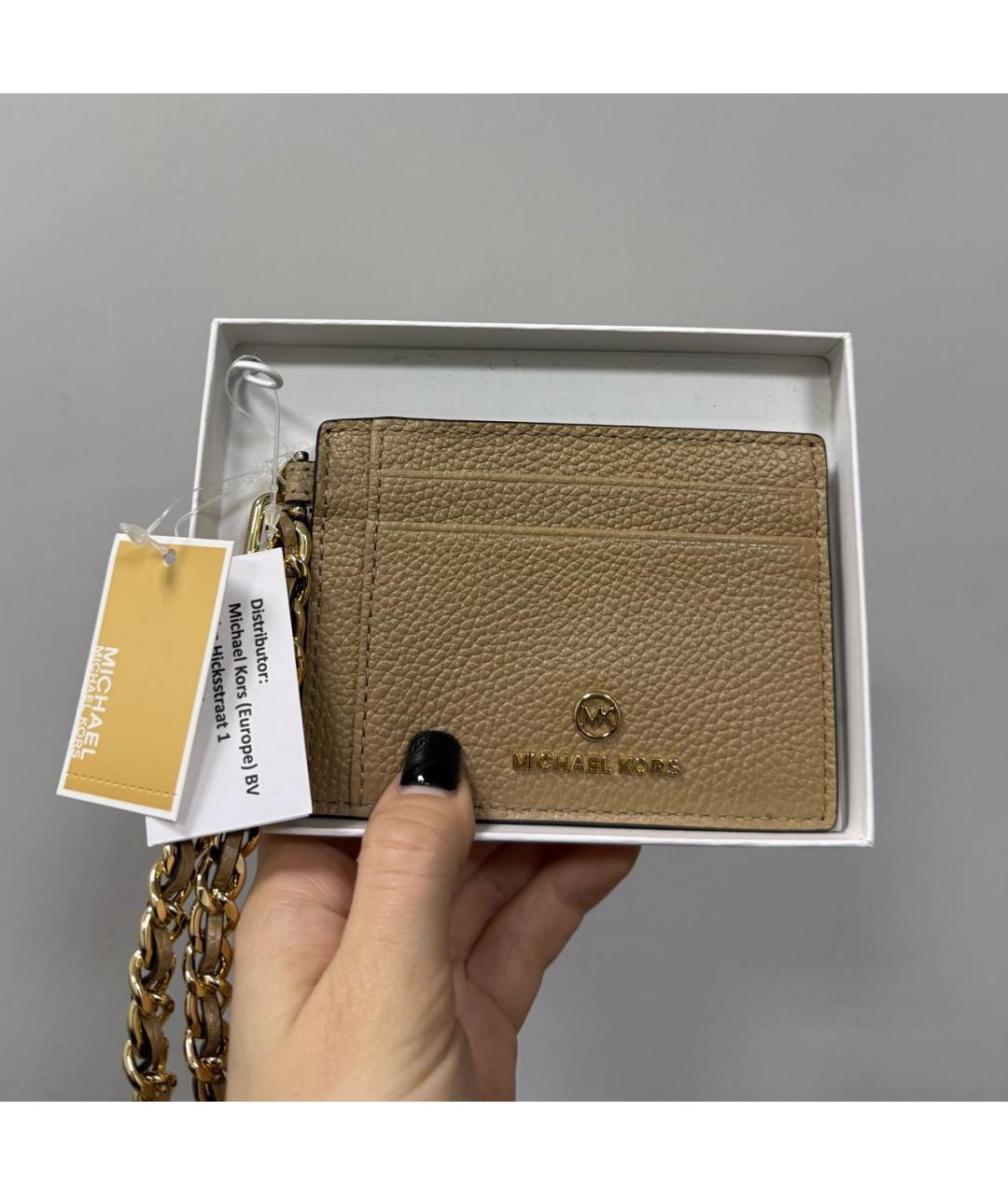 MICHAEL KORS Бежевый кожаный кардхолдер, фото 2