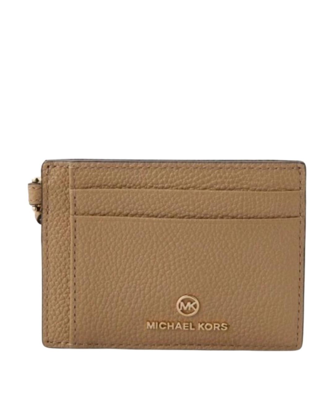 MICHAEL KORS Бежевый кожаный кардхолдер, фото 1