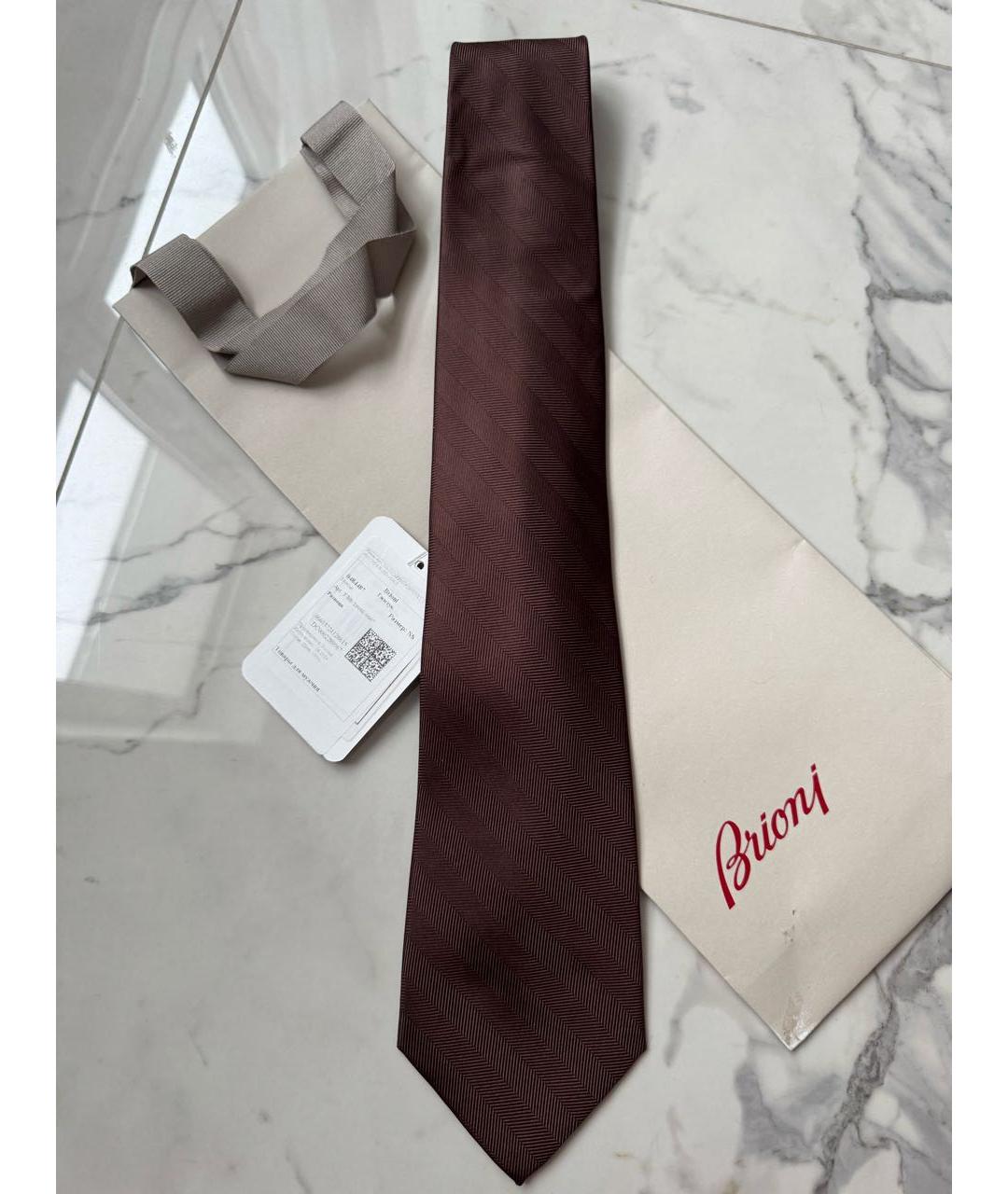 BRIONI Коричневый шелковый галстук, фото 7