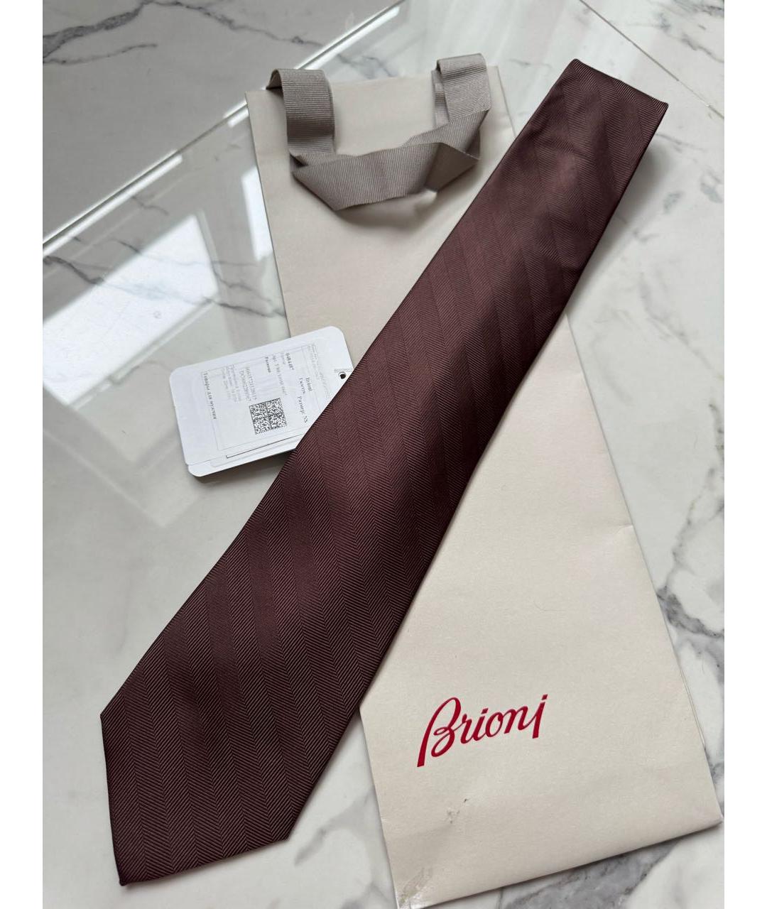 BRIONI Коричневый шелковый галстук, фото 2