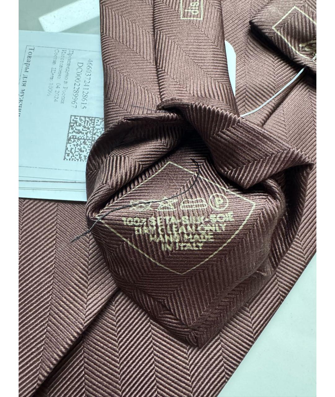 BRIONI Коричневый шелковый галстук, фото 6