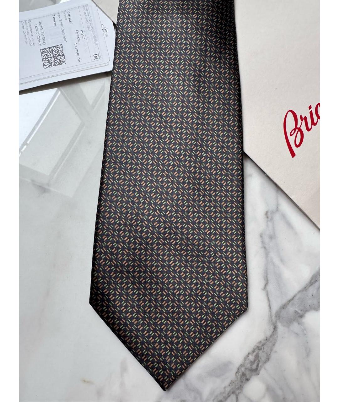 BRIONI Зеленый шелковый галстук, фото 4