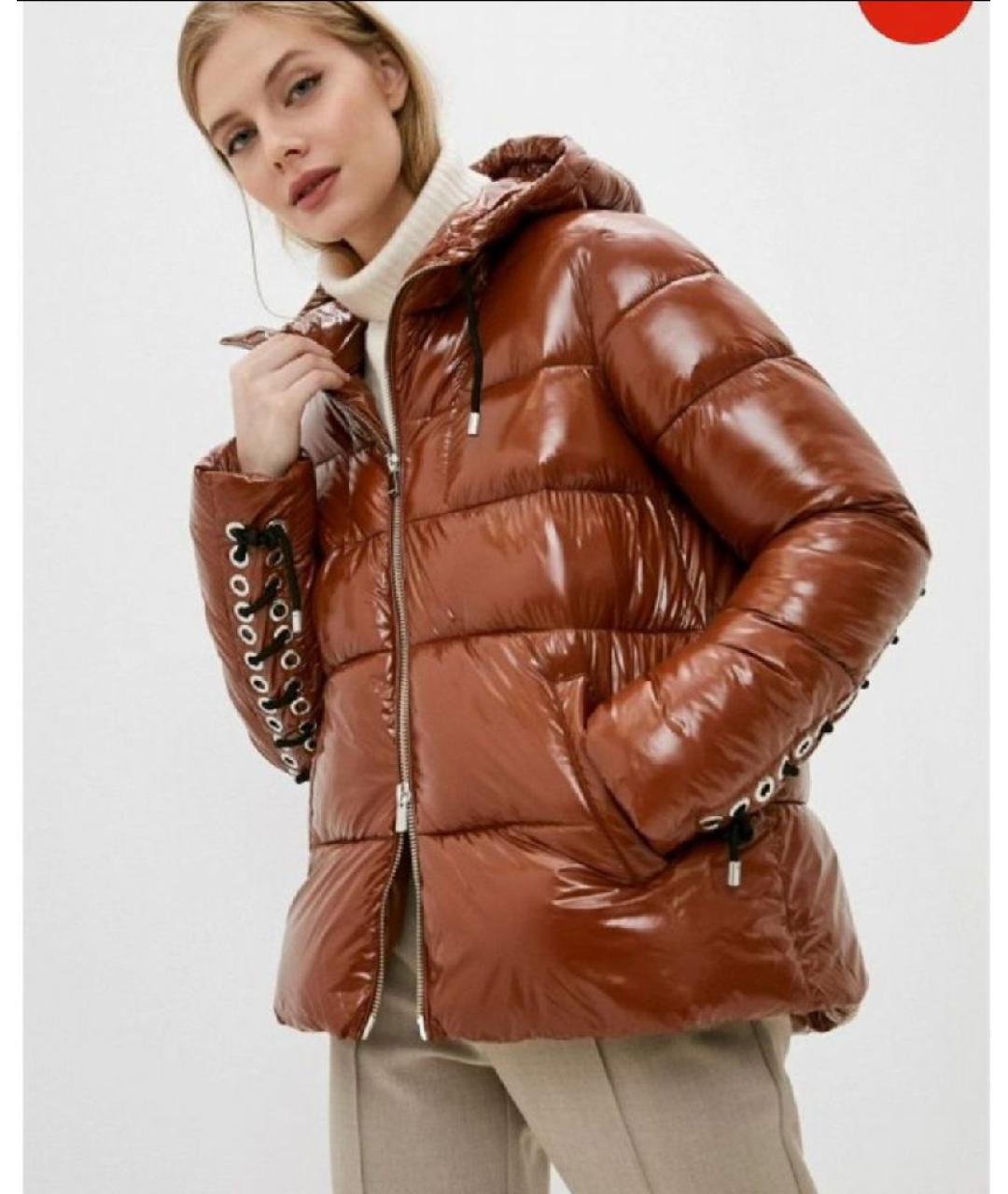 PINKO Коричневый полиэстеровый пуховик, фото 4