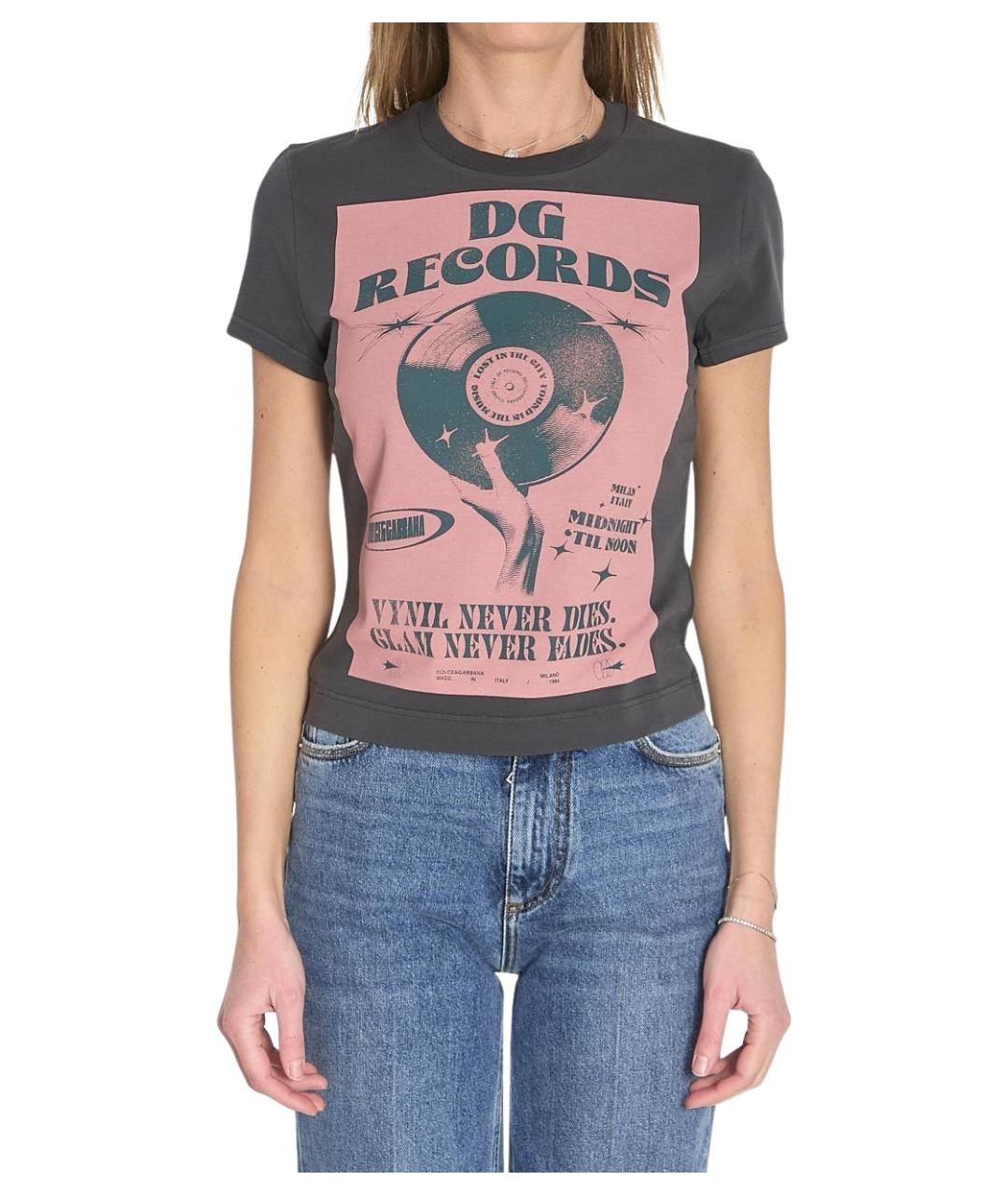 DOLCE&GABBANA Серая хлопковая футболка, фото 2