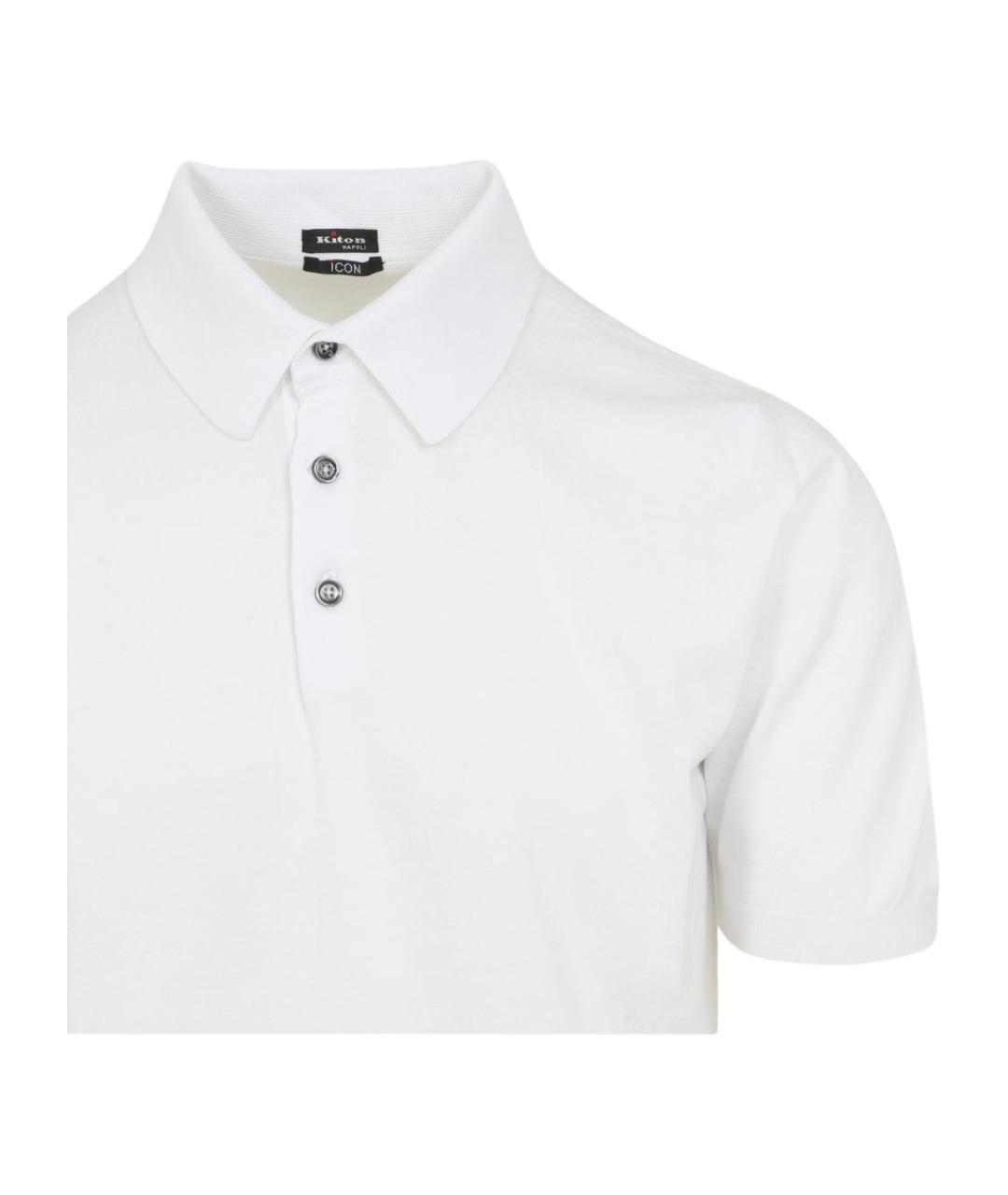 KITON Белое хлопковое поло с коротким рукавом, фото 3