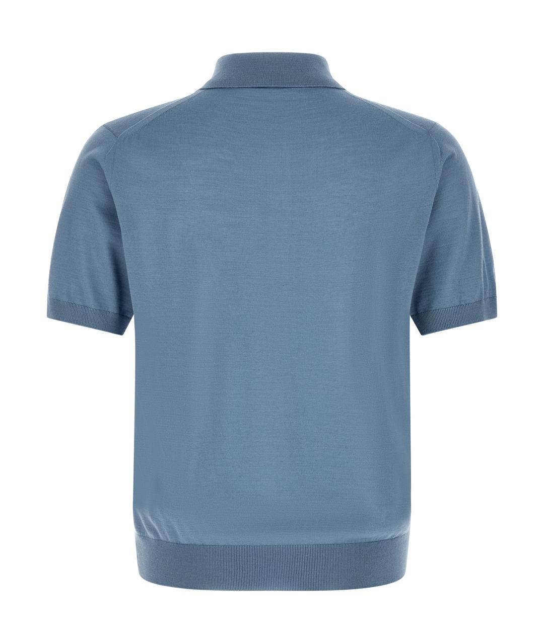 PRADA Голубое хлопко-шерстяное поло с коротким рукавом, фото 2