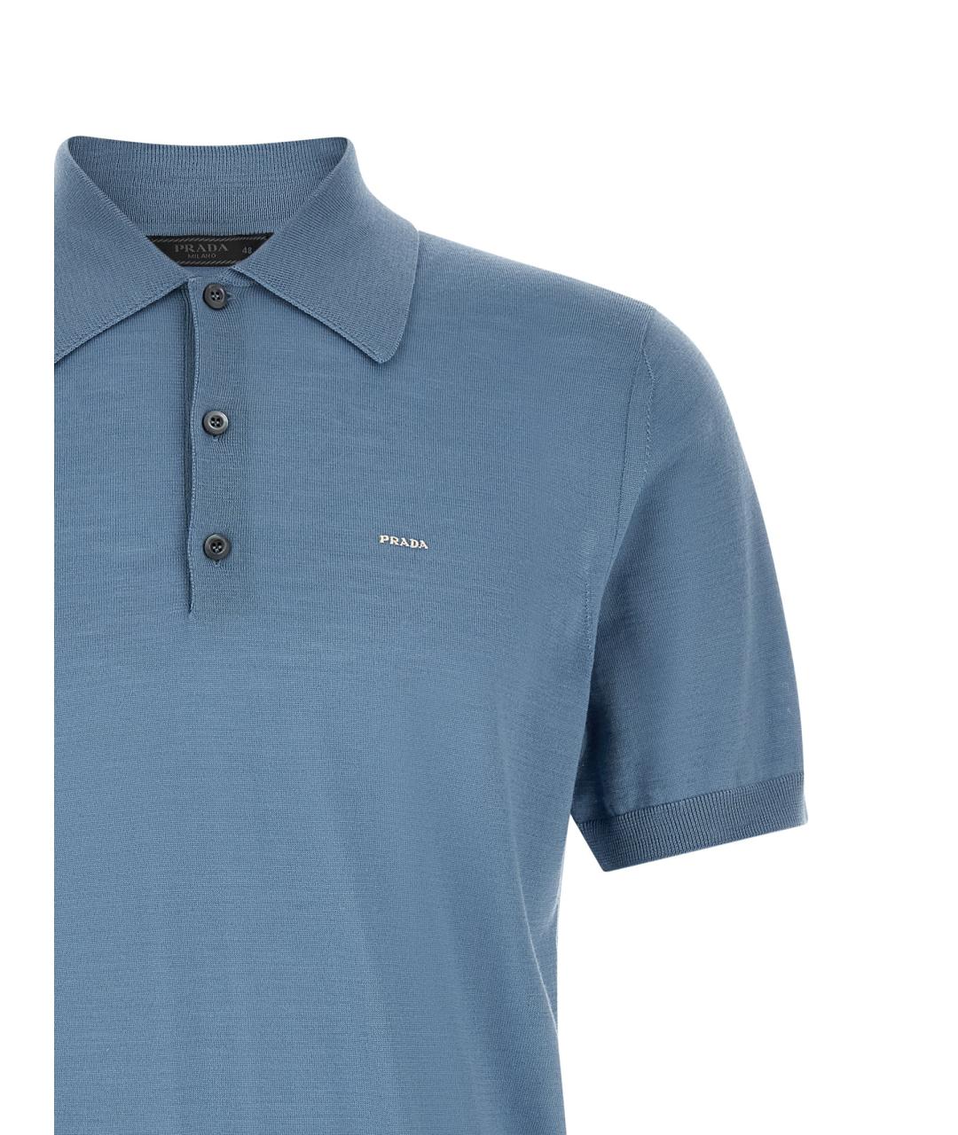 PRADA Голубое хлопко-шерстяное поло с коротким рукавом, фото 3